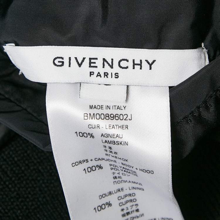 Pre Owned Givenchy Black Nylon and Leather Zip Up Hooded Jacket XL