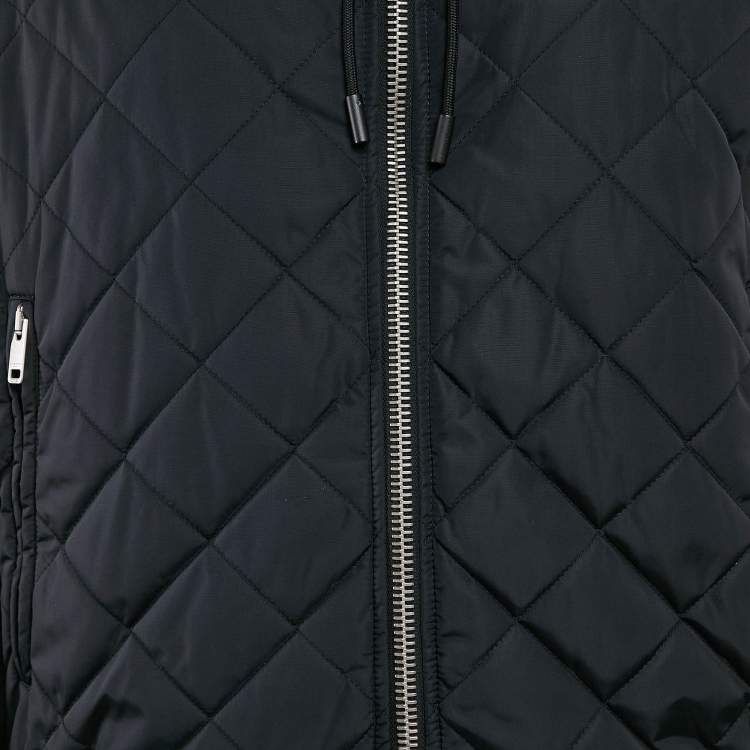 Pre Owned Givenchy Black Nylon and Leather Zip Up Hooded Jacket XL