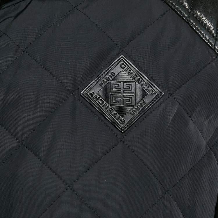 Pre Owned Givenchy Black Nylon and Leather Zip Up Hooded Jacket XL