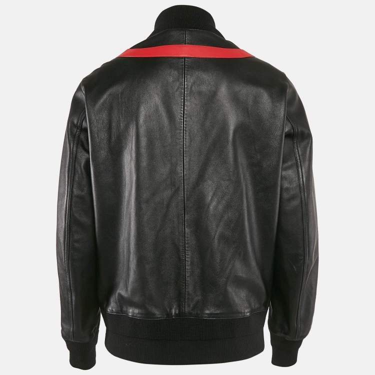Pre Owned Givenchy Black Star Applique Leather Bomber Jacket L