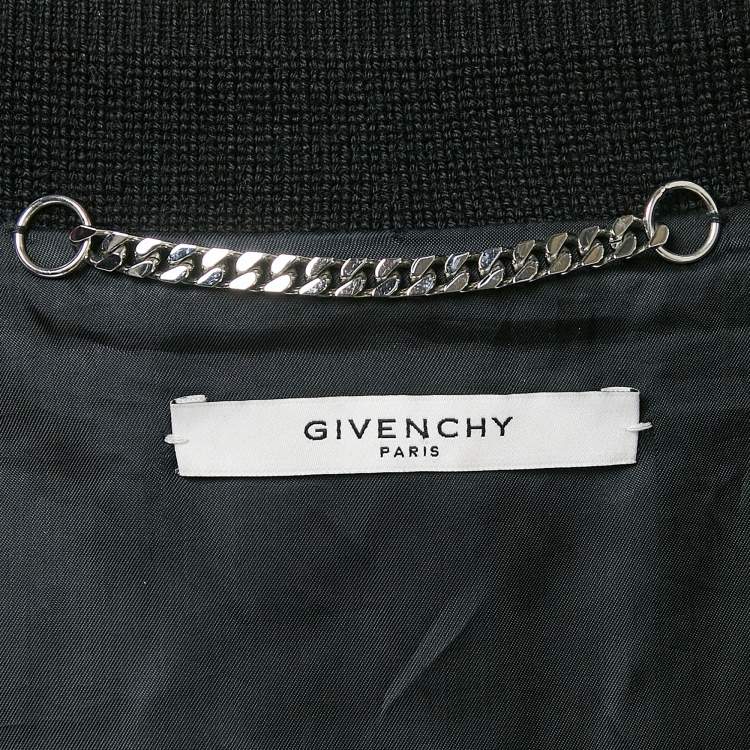 Pre Owned Givenchy Black Star Applique Leather Bomber Jacket L