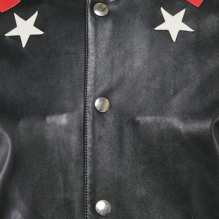 Pre Owned Givenchy Black Star Applique Leather Bomber Jacket L