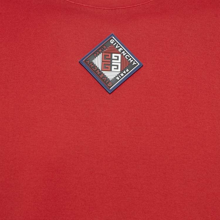 Pre Owned Givenchy Red Applique Jersey Crewneck T-Shirt L