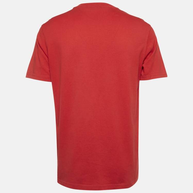 Pre Owned Givenchy Red Applique Jersey Crewneck T-Shirt L