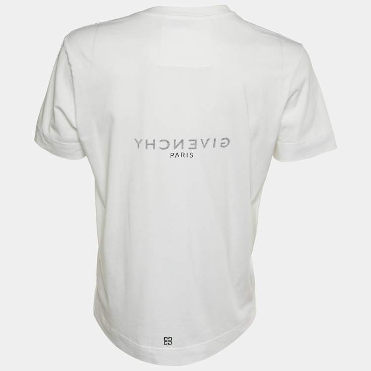 Pre Owned Givenchy White Reverse Logo Cotton Slim Fit T-Shirt L