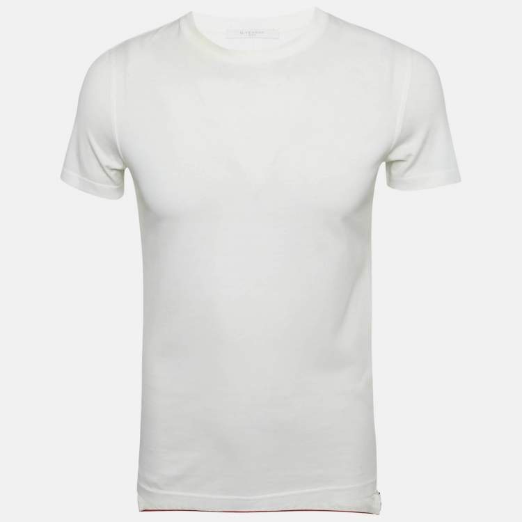 Pre Owned Givenchy White Logo Band Trim Jersey T-Shirt XS