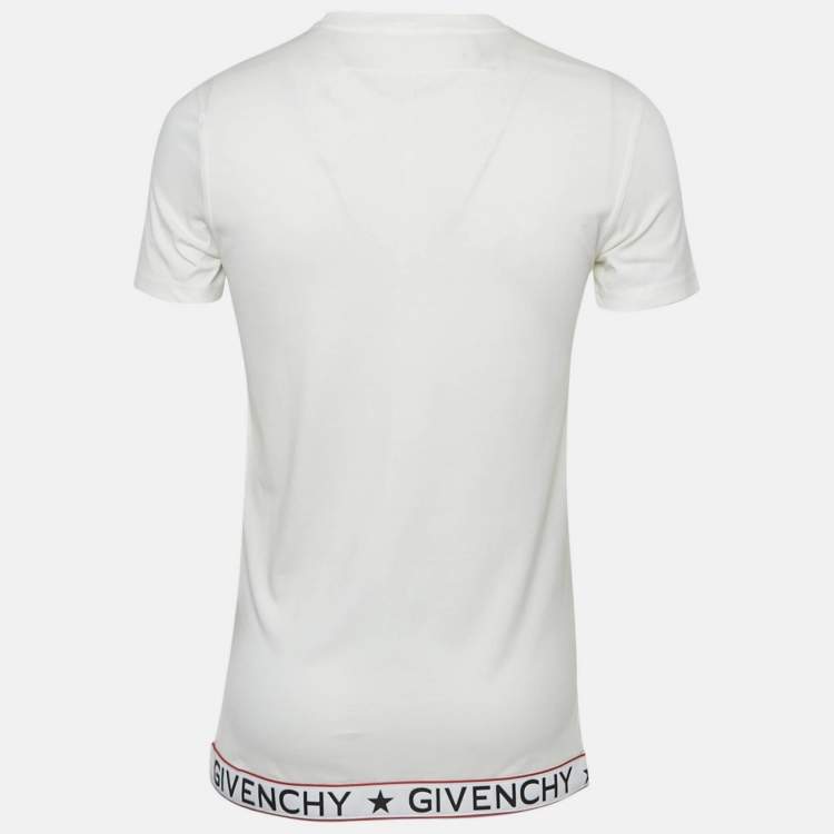 Pre Owned Givenchy White Logo Band Trim Jersey T-Shirt XS