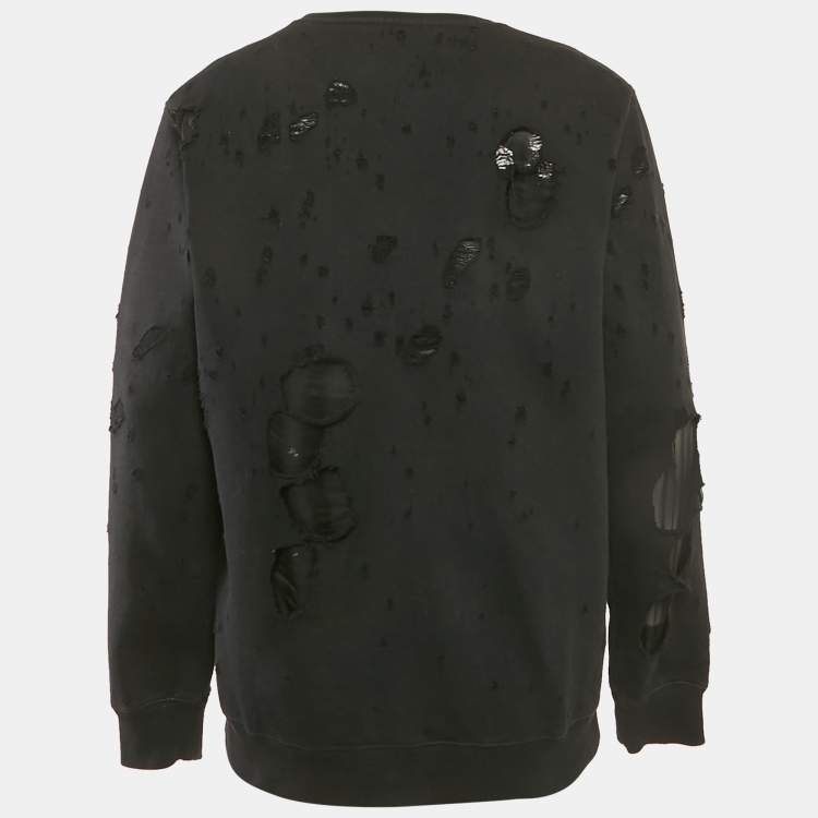Pre Owned Givenchy Black Logo Print Cotton Knit Distressed Sweatshirt M