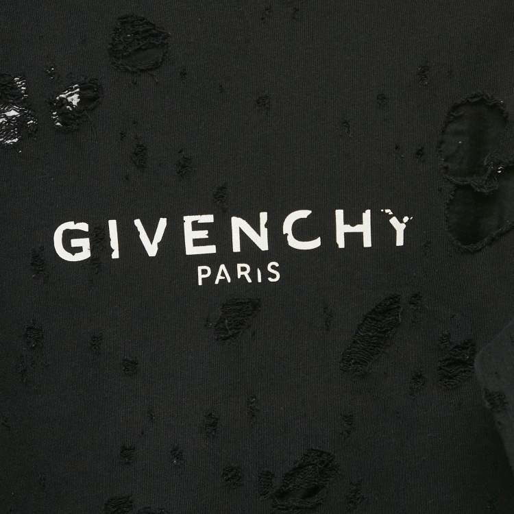 Pre Owned Givenchy Black Logo Print Cotton Knit Distressed Sweatshirt M