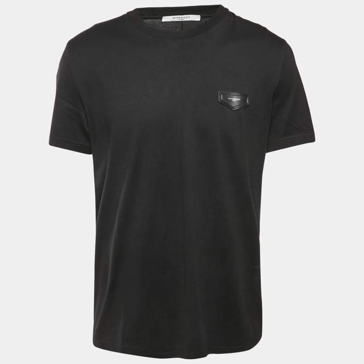 Pre Owned Givenchy Black Cotton Knit Logo Patch Crew Neck T-Shirt XL