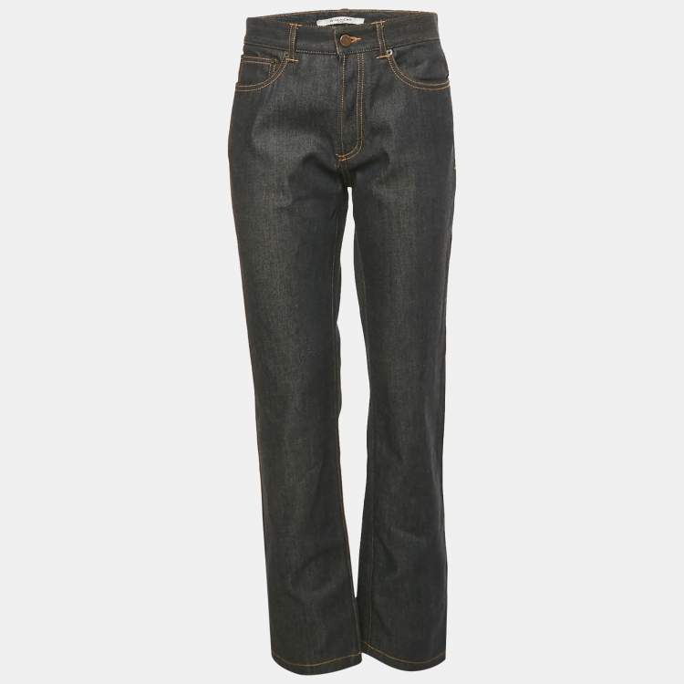 Pre Owned Givenchy Dark Blue Denim Leather Trim Pocket Detail Jeans M Waist 32"
