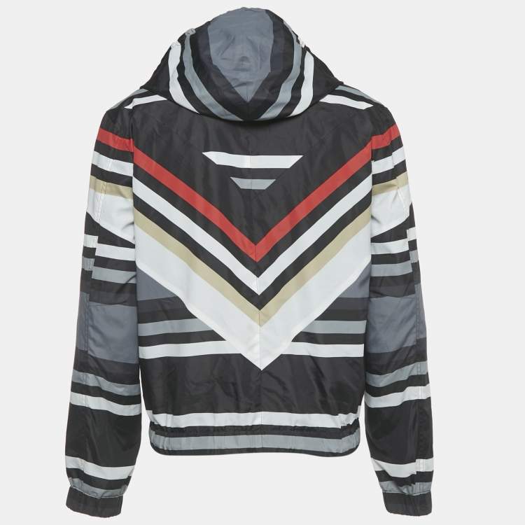 Pre Owned Givenchy Black Chevron Print Nylon Hooded Parka Jacket L 