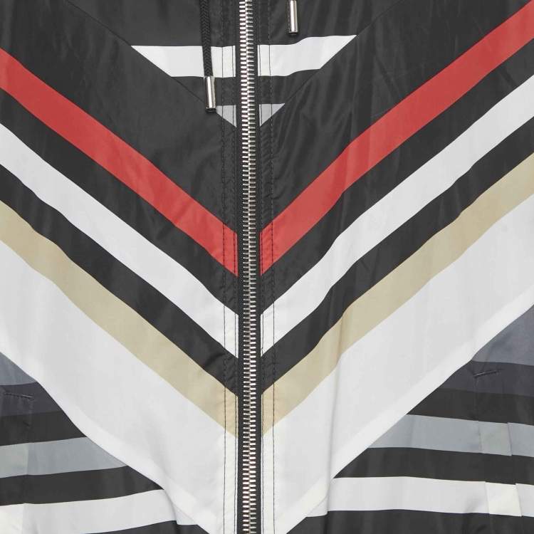 Pre Owned Givenchy Black Chevron Print Nylon Hooded Parka Jacket L 