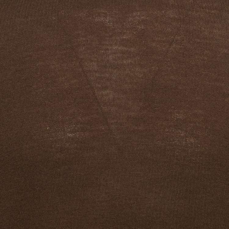 Pre Owned Givenchy Brown Velvet Trim Wool Knit Sweatshirt L