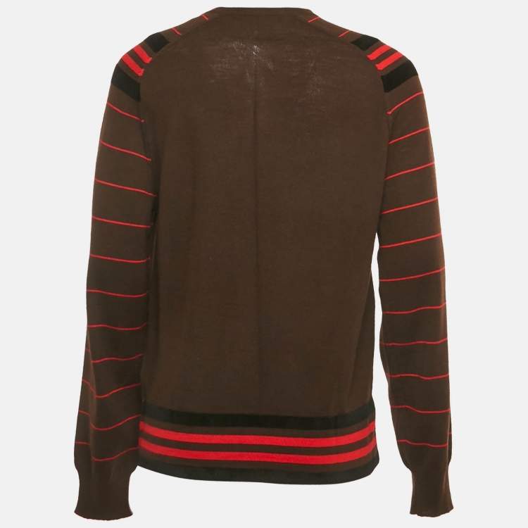 Pre Owned Givenchy Brown Velvet Trim Wool Knit Sweatshirt L