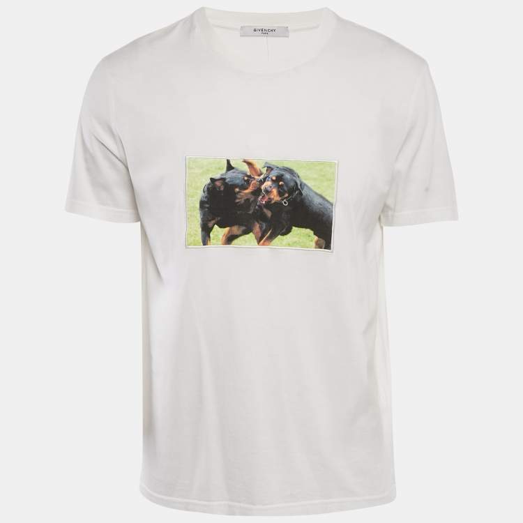 Pre Owned Givenchy White Rottweiler Applique Cotton T-Shirt L
