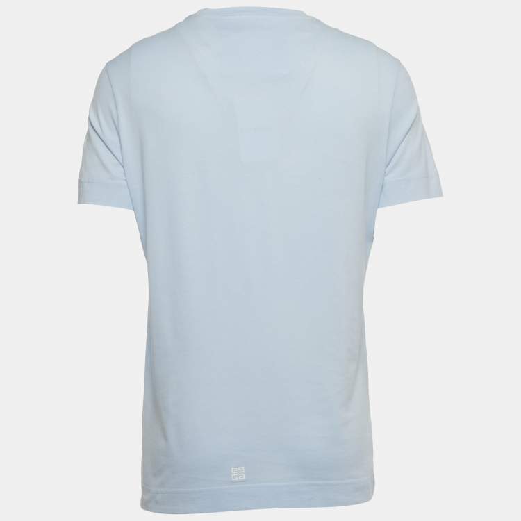 Pre Owned Givenchy Blue Embroidered Jersey Crew Neck T-Shirt M