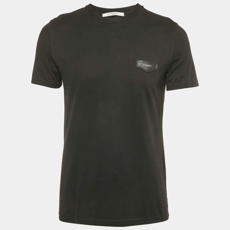 Pre Owned Givenchy Black Leather Applique Jersey Crewneck T-Shirt S
