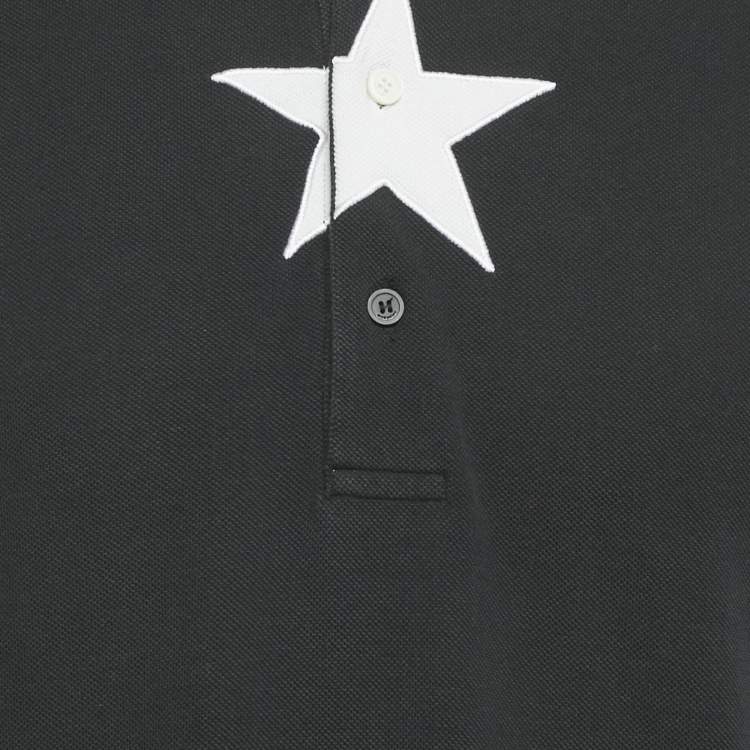 Pre Owned Givenchy Black Star Applique Cotton Pique Polo T-Shirt M