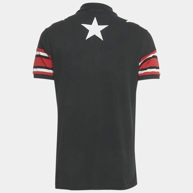 Pre Owned Givenchy Black Star Applique Cotton Pique Polo T-Shirt M