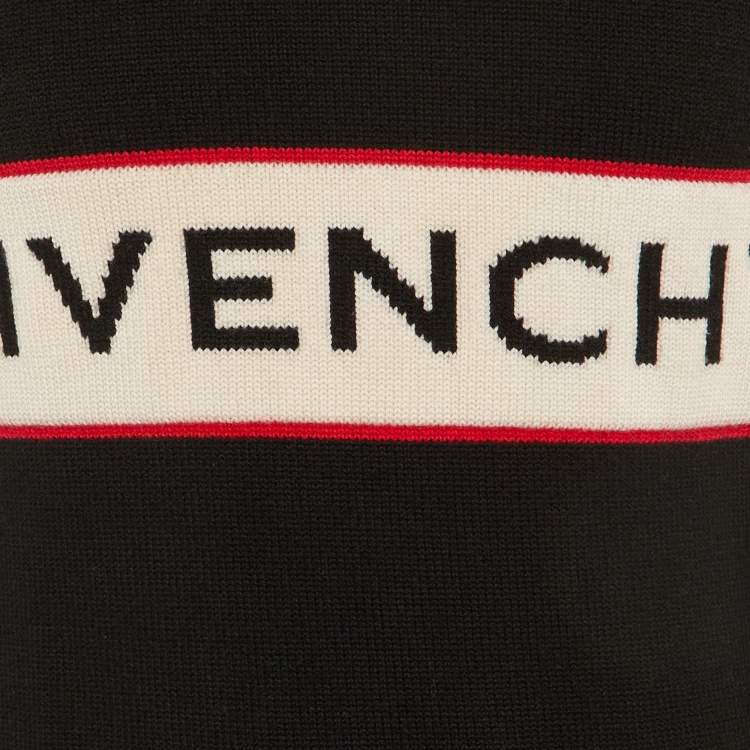 Pre Owned Givenchy Black Logo Intarsia Wool Knit Sweater S 