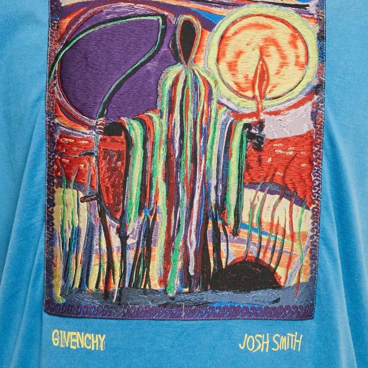 Pre Owned Givenchy x Josh Smith Blue Applique Jersey Slim Fit T-Shirt M