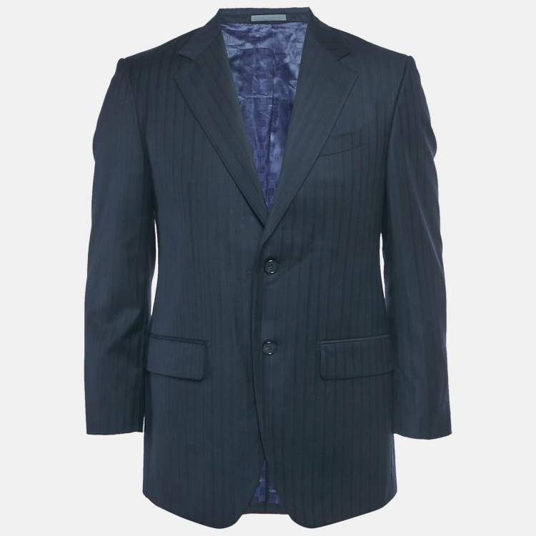 Pre Owned Givenchy Vintage Navy Blue Pinstripe Regular Fit Blazer M