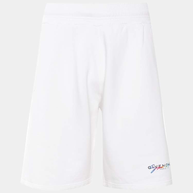 Pre Owned Givenchy White Cotton Logo Embroidered Short XS
