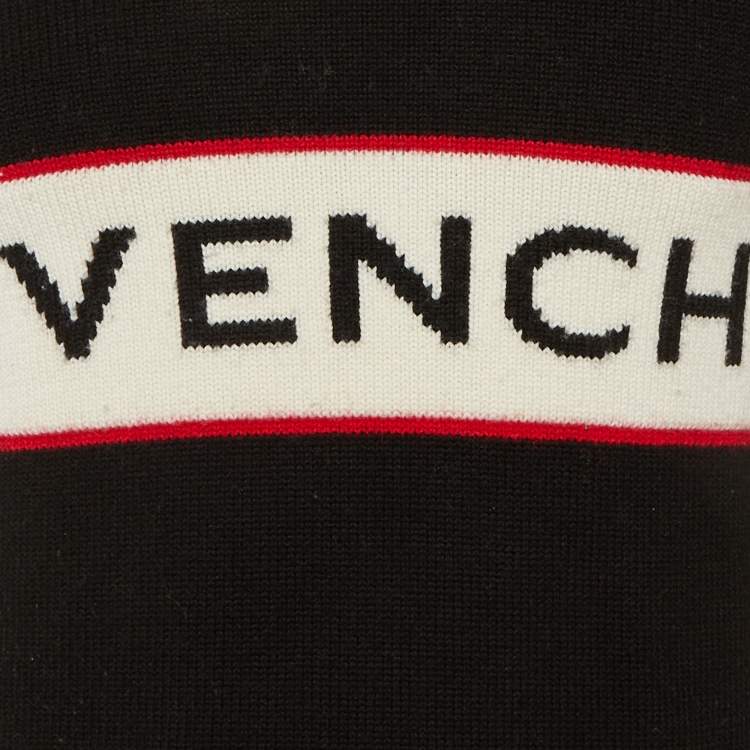 Pre Owned Givenchy Black Logo Intarsia Wool Crew Neck Sweater XS