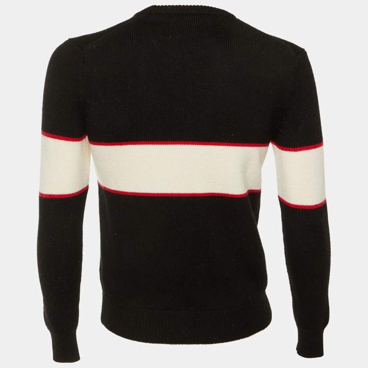 Pre Owned Givenchy Black Logo Intarsia Wool Crew Neck Sweater XS