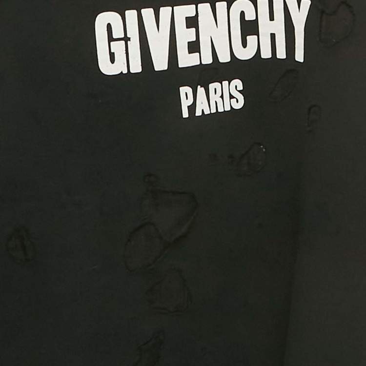 مملوكة مسبقًا Givenchy Black Logo Printed Cotton Distressed Sweatshirt M