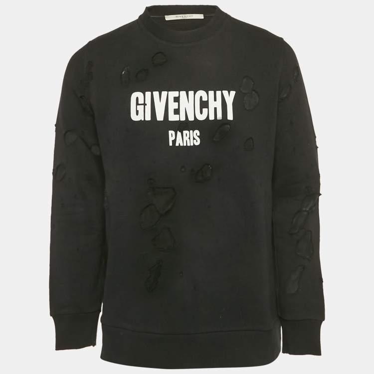 مملوكة مسبقًا Givenchy Black Logo Printed Cotton Distressed Sweatshirt M