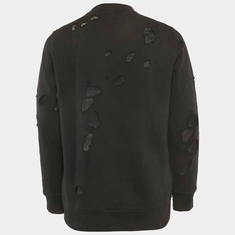 مملوكة مسبقًا Givenchy Black Logo Printed Cotton Distressed Sweatshirt M