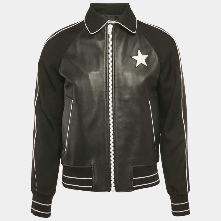 مملوكة مسبقًا Givenchy Black Star Applique Leather Zip-Up Jacket M