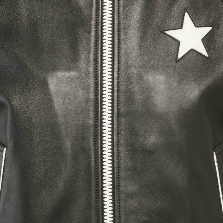 مملوكة مسبقًا Givenchy Black Star Applique Leather Zip-Up Jacket M
