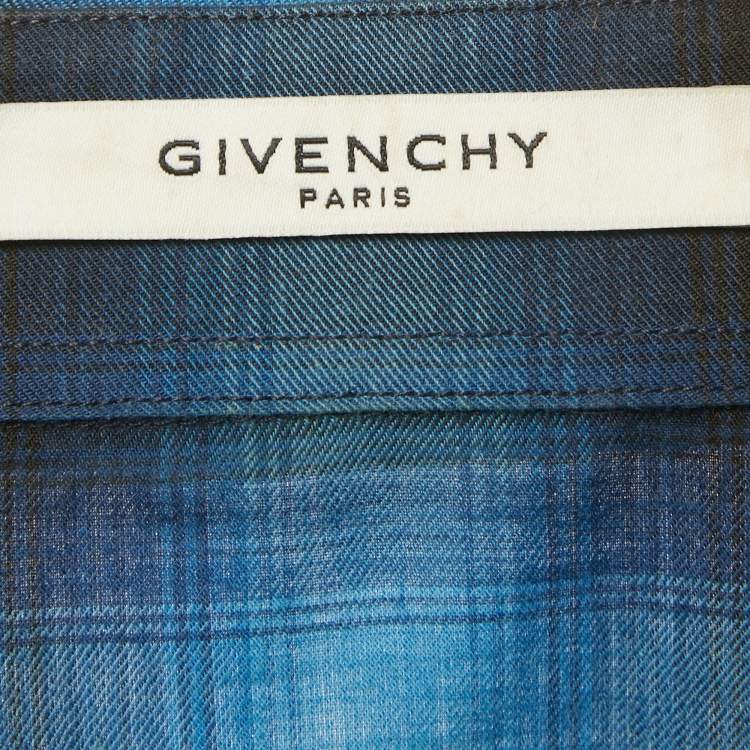Pre Owned Givenchy Blue Plaided Star Embroidered Cotton utton Front Shirt XL