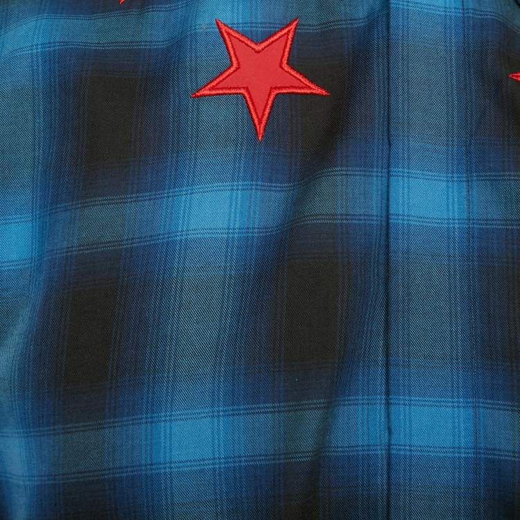 Pre Owned Givenchy Blue Plaided Star Embroidered Cotton utton Front Shirt XL