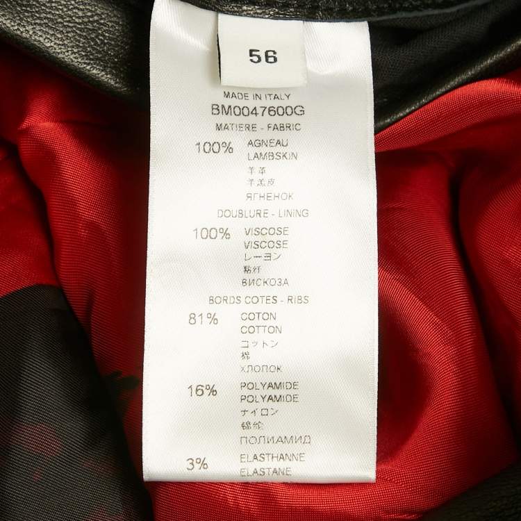 Pre Owned Givenchy Black Leather Rottweiler Patch Bomber Jacket 3XL