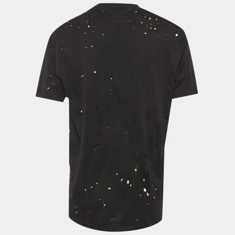 Pre Owned Givenchy Black Logo Print Jersey Distressed T-Shirt M