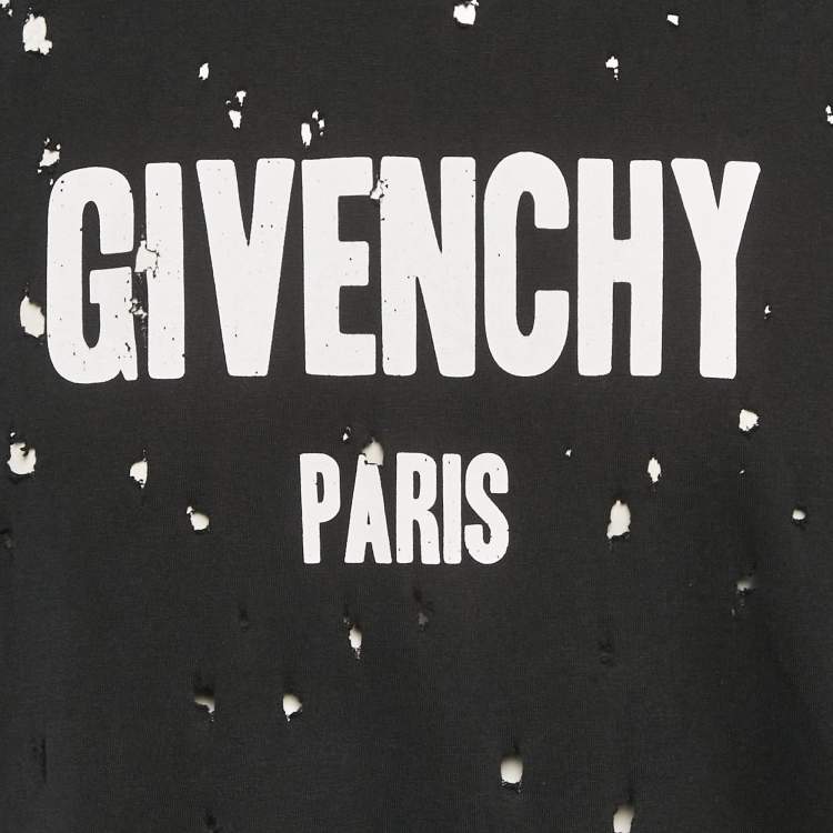 Pre Owned Givenchy Black Logo Print Jersey Distressed T-Shirt M