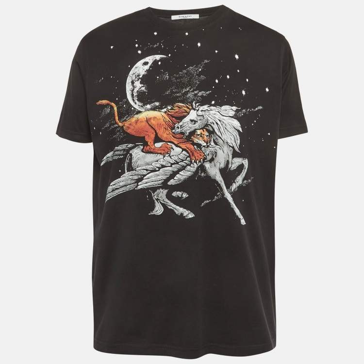 Pre Owned Givenchy Black Print Cotton Half Sleeve T-Shirt M