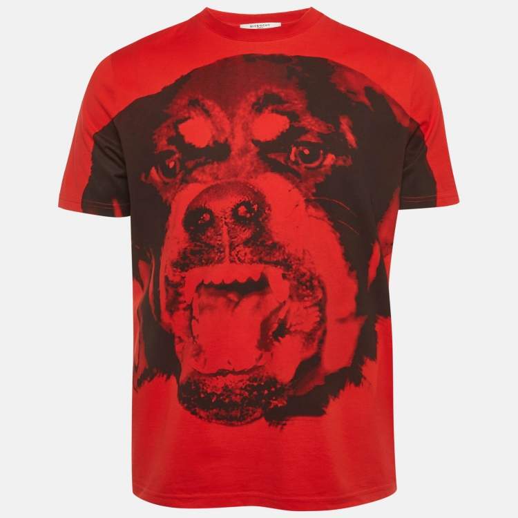 Pre Owned Givenchy Red Rottweiler Print Cotton T-Shirt XS