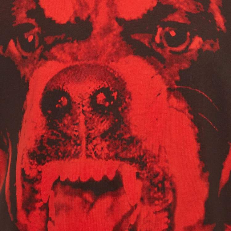 Pre Owned Givenchy Red Rottweiler Print Cotton T-Shirt XS