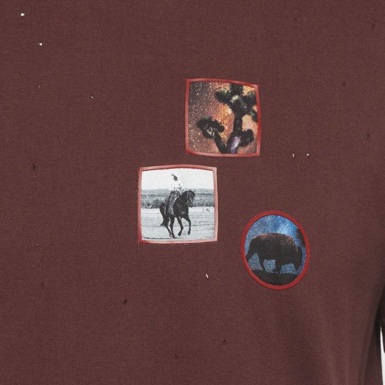 Pre Owned Givenchy Burgundy Printed Jersey Distressed T-Shirt M