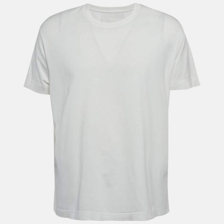 Pre Owned Givenchy White Logo Embroidered Jersey T-Shirt M
