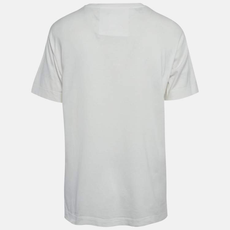 Pre Owned Givenchy White Logo Embroidered Jersey T-Shirt M