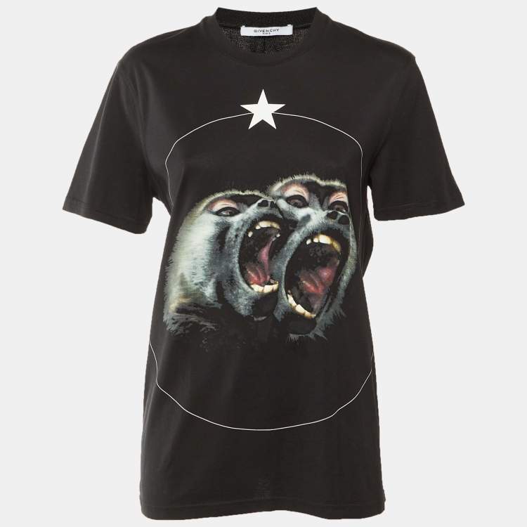 Pre Owned Givenchy Black The Monkey Brothers Print Cotton Crew Neck T-Shirt M