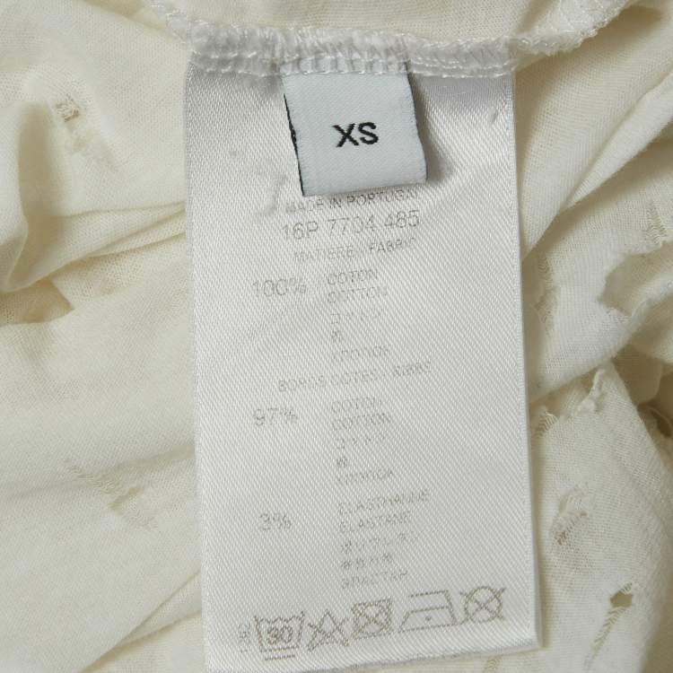 Pre Owned Givenchy White Distressed Jersey Logo Printed Short Sleeve T-Shirt XS