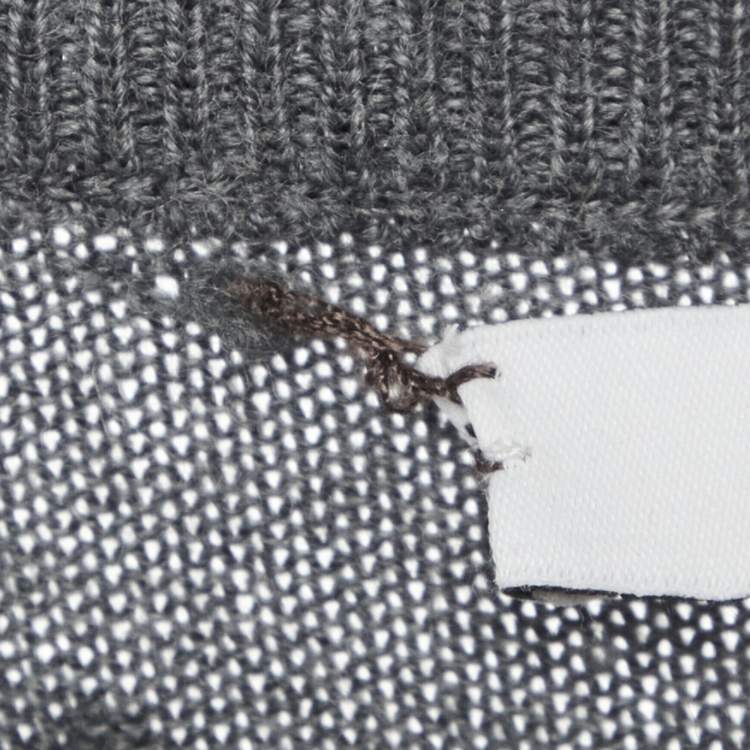 Pre Owned Givenchy Grey Striped Star Applique Wool Knit Sweater XL