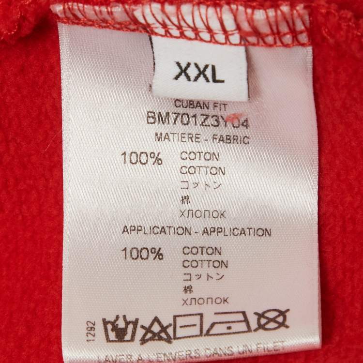 Pre Owned Givenchy Red Logo Patch Distressed Cotton Knit Hoodie XXL